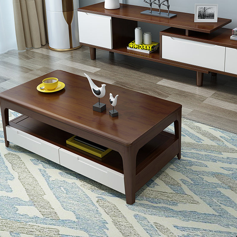 17.7" Tall Wood Rectangular Table Top 4 Legs Coffee Table with Storage Walnut White Clearhalo 'Coffee & Accent Tables' 'Coffee Tables' 'coffee_tables' 'furn' 'furn_coffee_tables' 'Furniture' 'Living Room Furniture' 6315157
