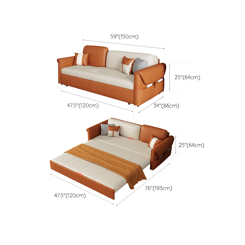 Faux lederen slaper bank sinaasappel vierkante armen slaapbank met gestoffeerd, 33,85 "breed