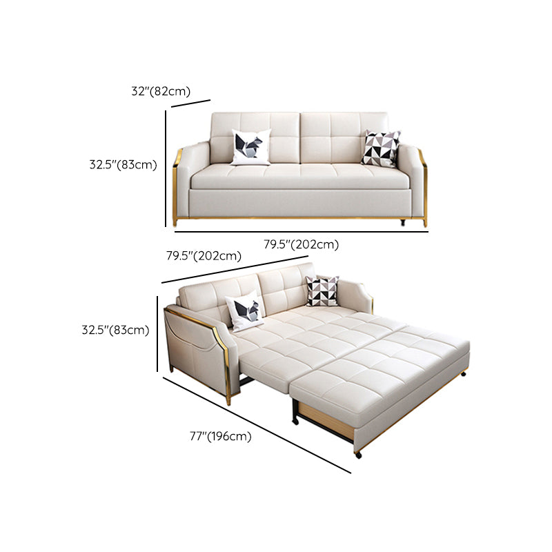 White Sleeper Sofa Faux leather Sofa Bed with Detachable Mattress