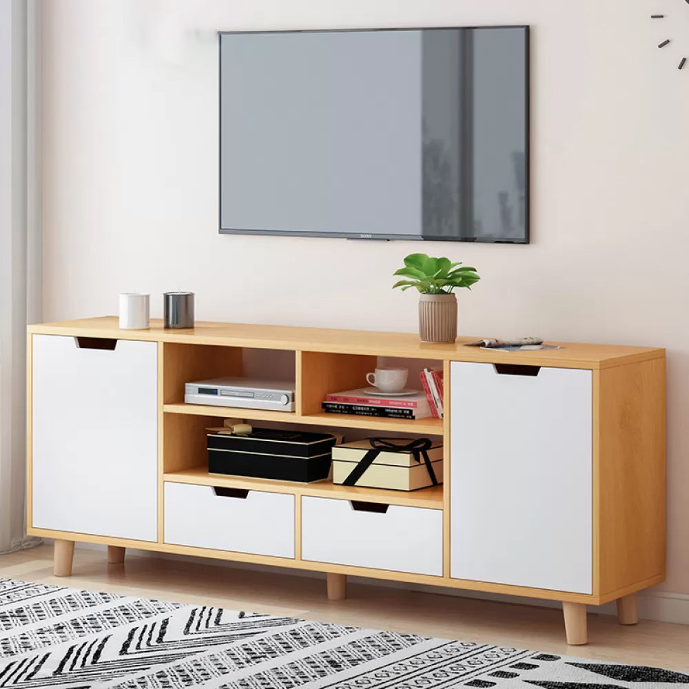 Open Shelving TV Media Stand Scandinavian TV Media Console with Drawers 55"L x 12"W x 22"H Wood Clearhalo 'furn' 'furn_tv_stands_entertainment_centers' 'Furniture' 'Living Room Furniture' 'TV Stands & Entertainment Centers' 'TV Stands & Media Storage Furniture' 'tv_stands_entertainment_centers' 6316590