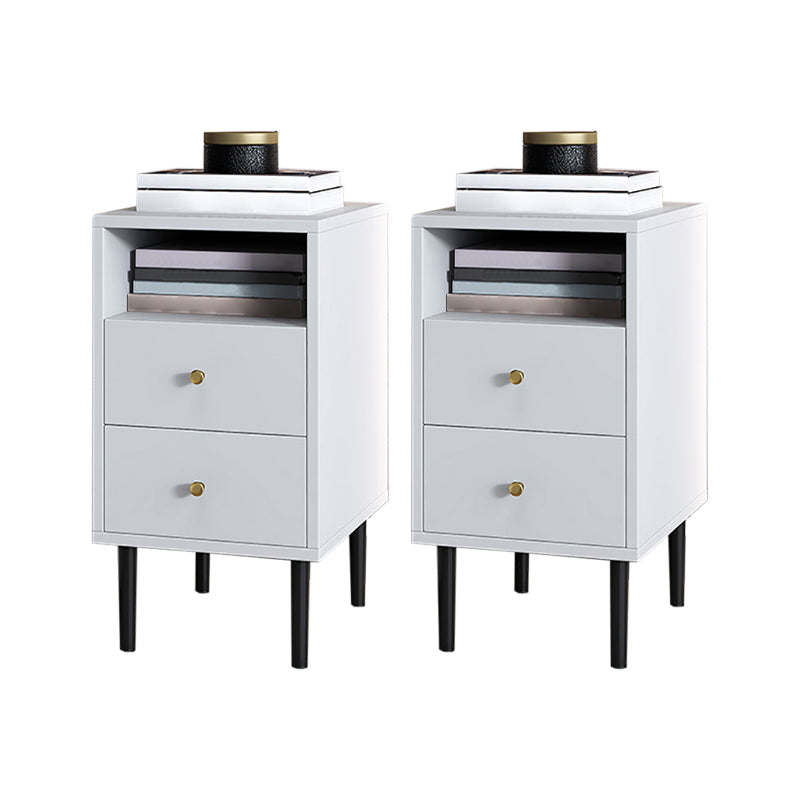 Contemporary Bed Nightstand Open Storage Night Table with 2 Drawers White 2 Piece Set Clearhalo 'Bedroom Furniture' 'furn' 'furn_night_stand' 'Furniture' 'night_stand' 'Nightstands' 6318899