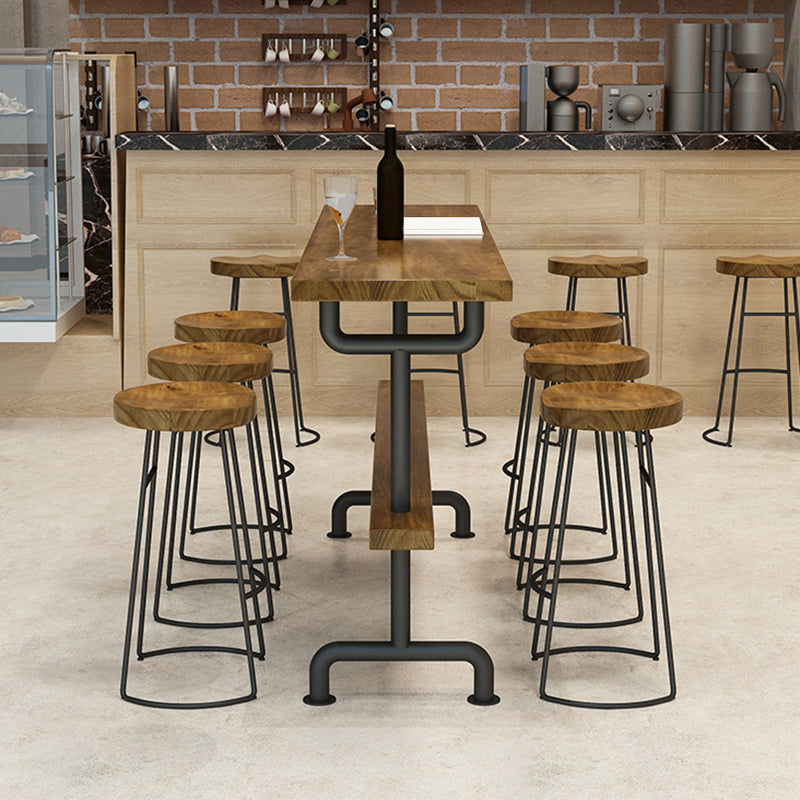 Modern Pub Height Dining Table Iron Solid Wood Pub Table for Patio 86.6"L x 15.7"W x 41.3"H Without Chairs Clearhalo 'Bar Furniture' 'Bar Tables' 'bar_tables' 'furn' 'furn_bar_tables' 'Furniture' 'Kitchen & Dining Furniture' 6321332