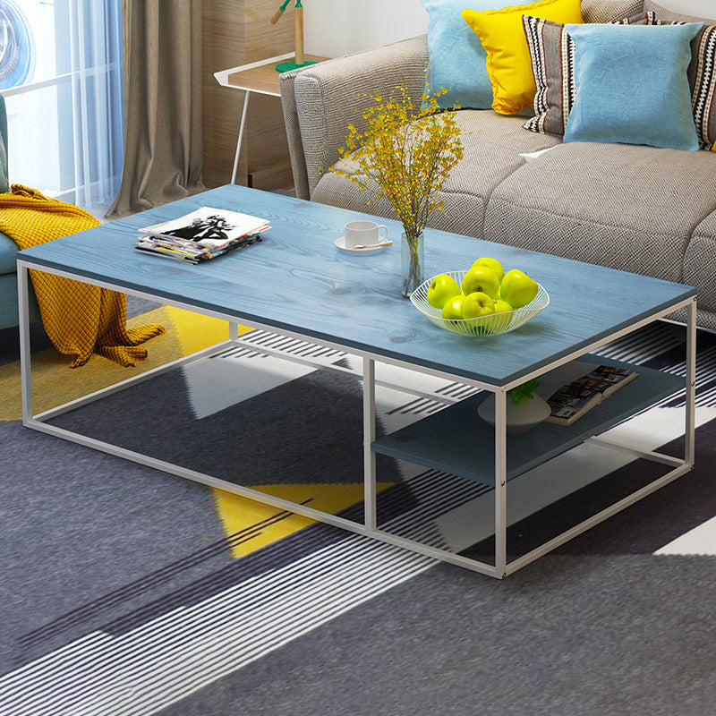 Tavolino in legno rettangolo contemporaneo con 1 base di scaffali e telaio in acciaio