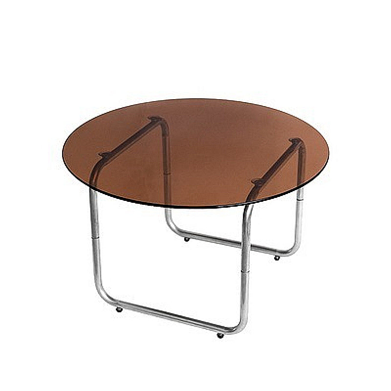 Round Glass Top Coffee Table Stainless Steel Sled Base Cocktail Table Brown Clearhalo 'Coffee & Accent Tables' 'Coffee Tables' 'coffee_tables' 'furn' 'furn_coffee_tables' 'Furniture' 'Living Room Furniture' 6322593