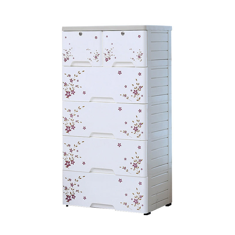 Modern White Cabinet with 6 Drawers Plastic Storage Cabinet for Bedroom