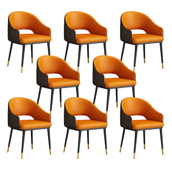 Glam Upholstered Arm Chair Faux Leather Open Back Dining Arm Chair for Home Orange 8 Piece Set Clearhalo 'Dining Chairs' 'Dining Tables & Seating' 'dining_chair' 'furn' 'furn_dining_chair' 'Furniture' 'Kitchen & Dining Furniture' 6329608
