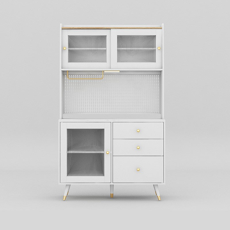 Modern Glass Doors Server 3 Drawers and Doors Cabinets Buffet Sideboard with LED Lights White Clearhalo 'buffet_sideboard' 'Buffets & Sideboards' 'furn' 'furn_buffet_sideboard' 'Furniture' 'Kitchen & Dining Furniture' 6329840