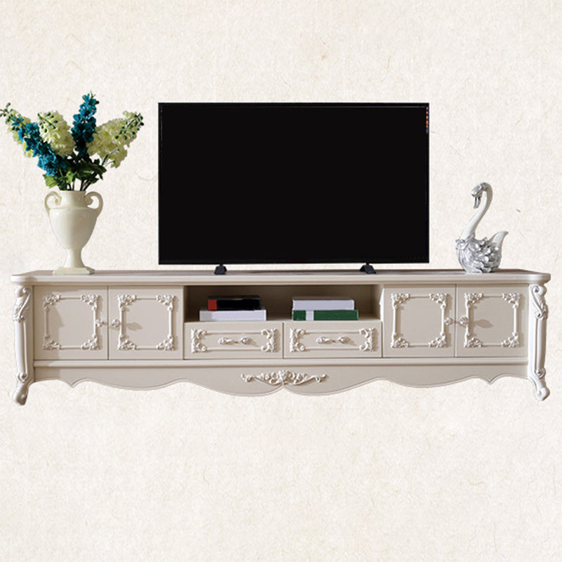Traditional TV Media Stand White Open Shelving TV Stand Console with Drawers 86.6"L x 15.4"W x 17.1"H Clearhalo 'furn' 'furn_tv_stands_entertainment_centers' 'Furniture' 'Living Room Furniture' 'TV Stands & Entertainment Centers' 'TV Stands & Media Storage Furniture' 'tv_stands_entertainment_centers' 6330100