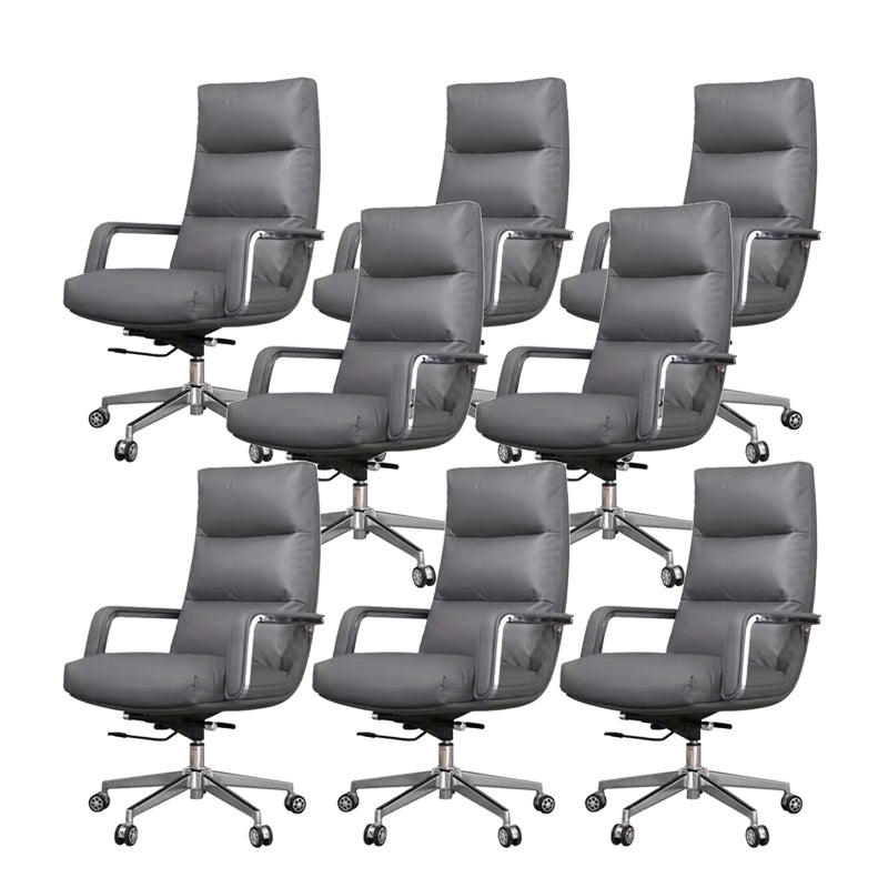 Modern Desk Chair Leather Ergonomic Computer Chair High-Back Chair with Wheels Grey 8 Piece Set Clearhalo 'furn' 'furn_office_chair' 'Furniture' 'Office Chairs' 'Office Furniture' 'office_chair' 6335130