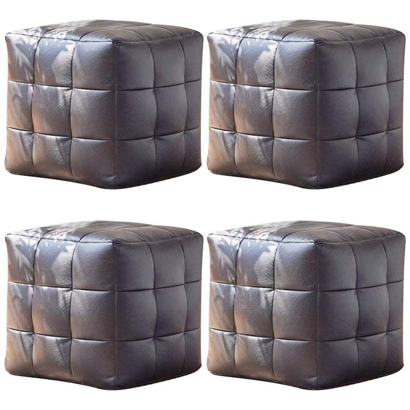 Contemporary Pouf Ottoman Genuine Leather Upholstered Tufted Square Ottoman Gray 4 Piece Set Clearhalo 'furn' 'furn_ottomans_poufs' 'Furniture' 'Living Room Furniture' 'Ottomans & Poufs' 'ottomans_poufs' 6336049