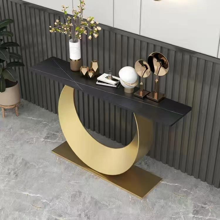 Glam Stone Console Accent Table Rectangle End Table for Hall