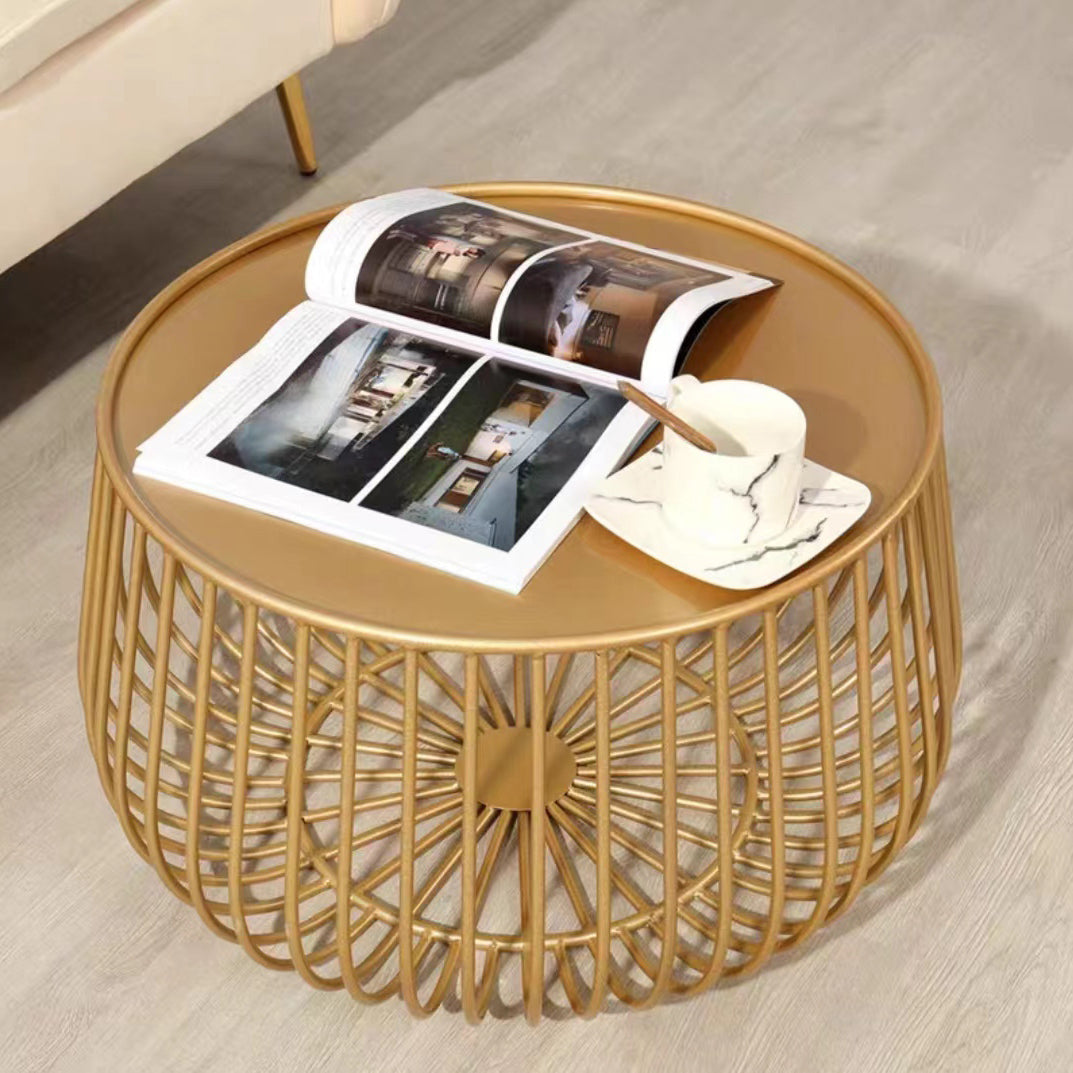 Mid-century Modern Iron Round Coffee Table, Frame Base Cocktail Table 21.5"L x 21.5"W x 14"H Gold Clearhalo 'Coffee & Accent Tables' 'Coffee Tables' 'coffee_tables' 'furn' 'furn_coffee_tables' 'Furniture' 'Living Room Furniture' 6348883