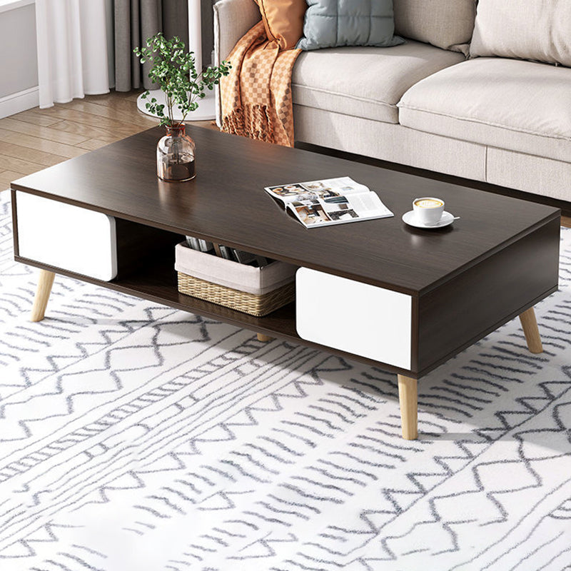 Modern Rectangle Wooden Coffee Table 4 Legs Cocktail Table with Storage 47"L x 25"W x 16.5"H Walnut White 4 Clearhalo 'Coffee & Accent Tables' 'Coffee Tables' 'coffee_tables' 'furn' 'furn_coffee_tables' 'Furniture' 'Living Room Furniture' 6349009