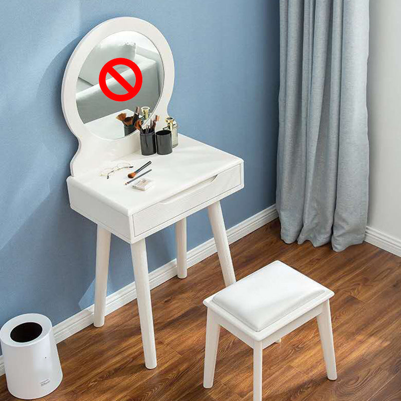 15.74" Wide Solid Wood Dresser 1-Drawer Vanity Table with Stool and Mirror