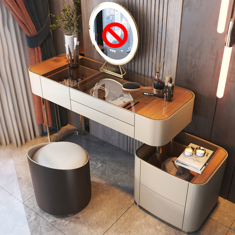 Scrivania di vanità in vetro con 5 cassetti di stoccaggio da 16.14 "set di vanità in legno largo