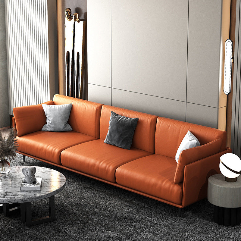 Standard Faux Leather Sofa Modern Pillow Top Arm Sofa in Orange 87''L x36"W x 35"H Faux Leather Clearhalo 'furn' 'furn_sofas' 'Furniture' 'Living Room Furniture' 'Sofa' 'sofas' 6349534
