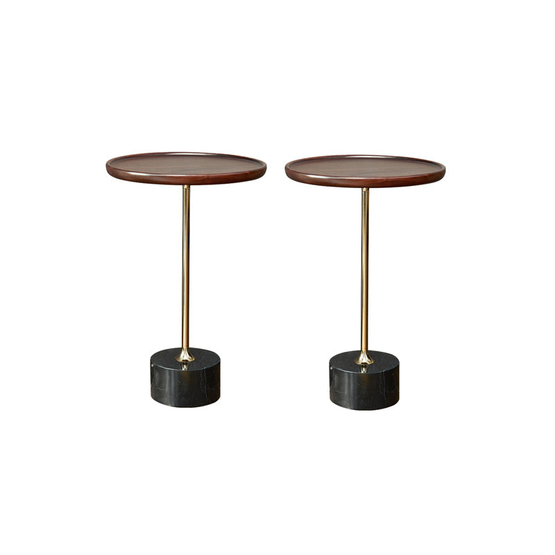 コンテンポラリーウッドラウンドトップサイドテーブル大理石の台座エンドテーブル