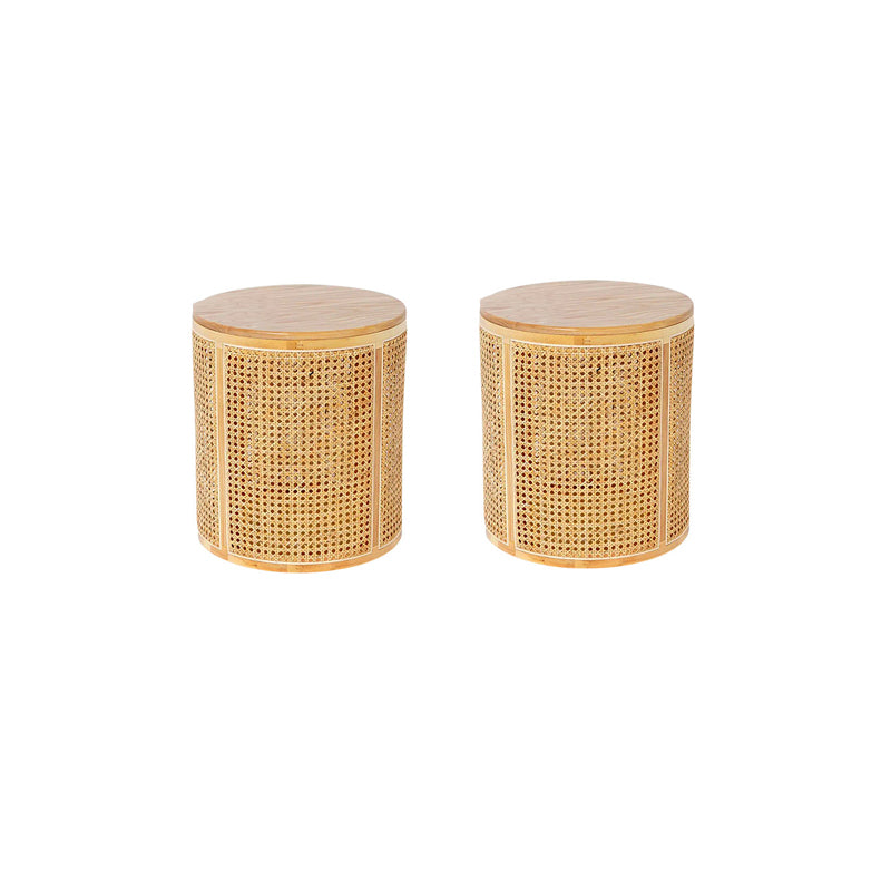 18.11" Tall Wood Round Top Side Table Drum Base End Table with Storage