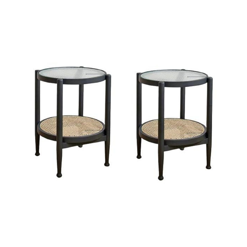 21.65 "高さの丸いガラス上部サイドテーブルウッド4脚エンドテーブル付き棚付き