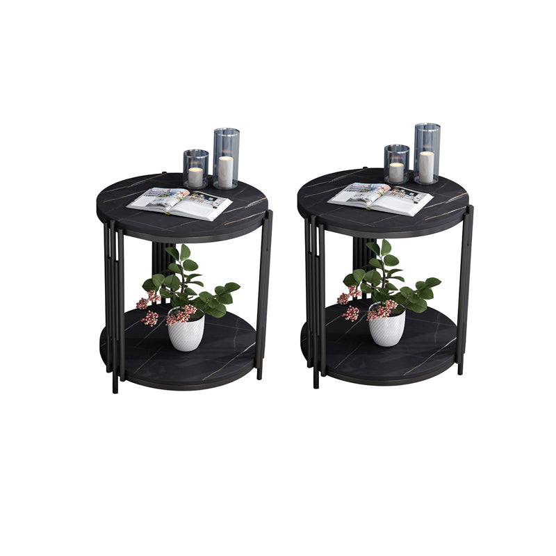 Mesa de extremo redonda de pizarra moderna mesa de metal de 3 patas de 3 patas con estante