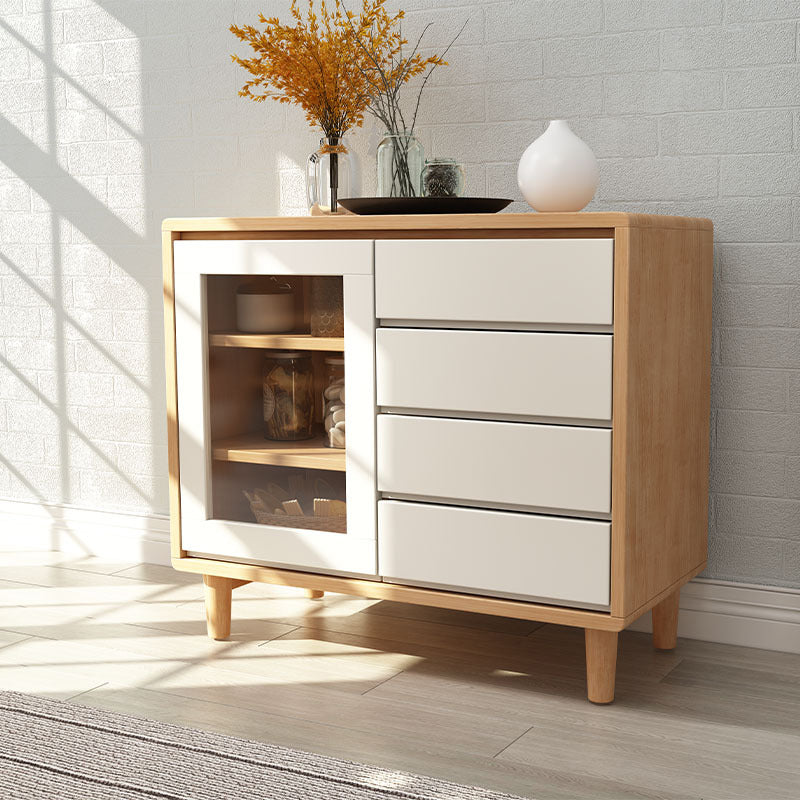Modern Rubberwood Dining Hutch 4 Drawers 16" W Hutch Cabinet for Dining Room Natural Wood White Clearhalo 'Display & China Cabinets' 'display_china_cabinets' 'furn' 'furn_display_china_cabinets' 'Furniture' 'Kitchen & Dining Furniture' 6352780