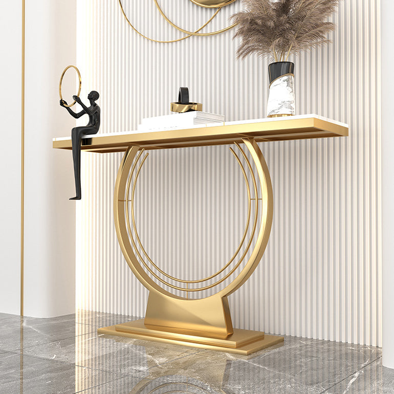 Glam Rectangle Console Table 31.5" Tall Stone Accent Table with 1 Shelf