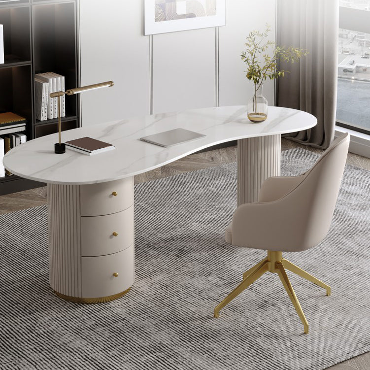Modern Stone Office Desk 29.53" Tall Writing Desk with 3 Drawers 70.9"L x 27.6"W x 29.5"H Clearhalo 'furn' 'furn_office_desk' 'Furniture' 'Office Desks' 'Office Furniture' 'office_desk' 6356805