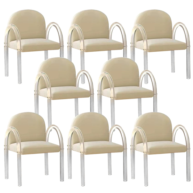 Glam Acrylic Dining Armchair Upholstered Velvet Dining Arm Chair Off-White 8 Piece Set Clearhalo 'Dining Chairs' 'Dining Tables & Seating' 'dining_chair' 'furn' 'furn_dining_chair' 'Furniture' 'Kitchen & Dining Furniture' 6357563