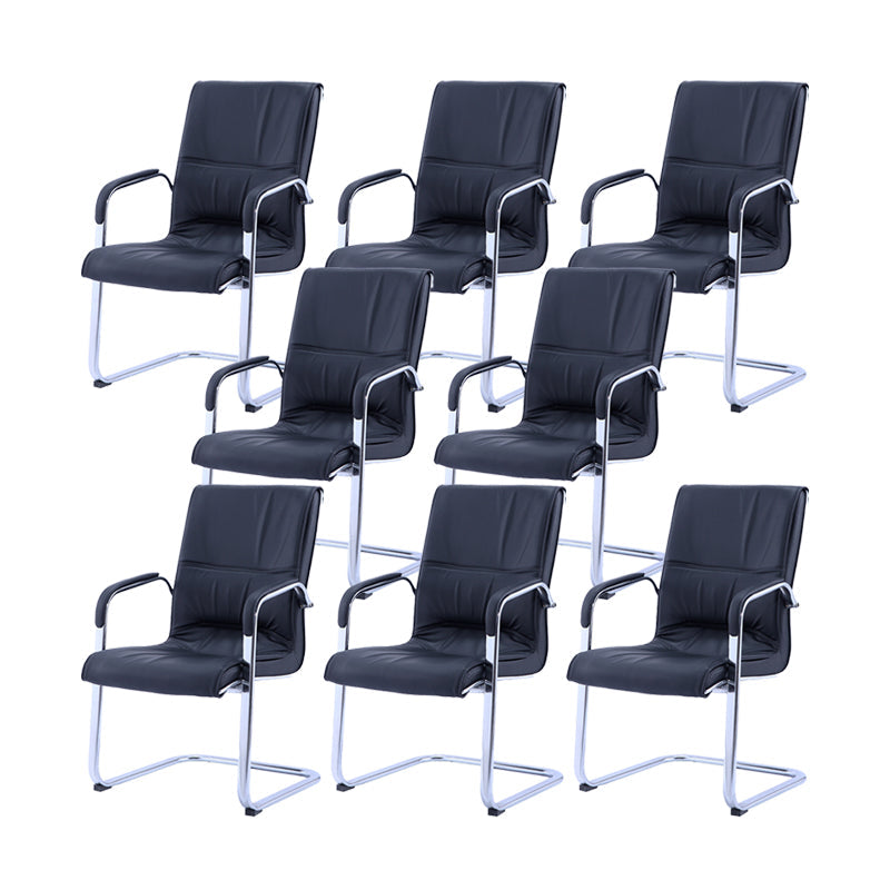 Contemporary PU Computer Chair Faux Leather and Chrome Frame Office Chair Black 8 Piece Set Clearhalo 'furn' 'furn_office_chair' 'Furniture' 'Office Chairs' 'Office Furniture' 'office_chair' 6358663