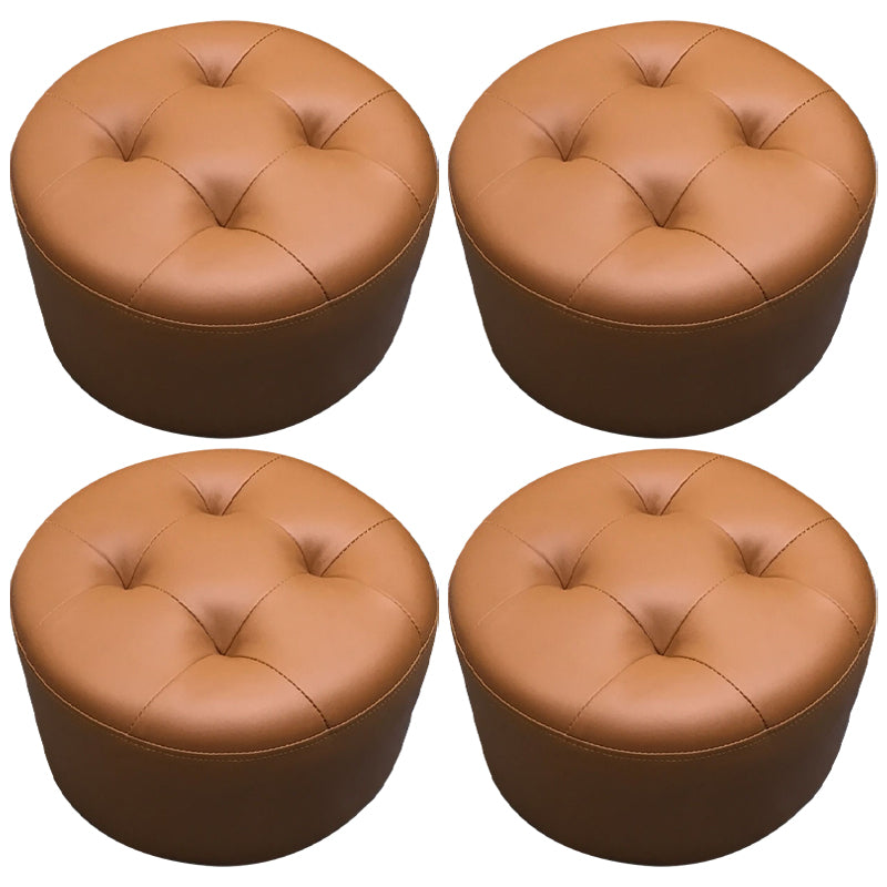 Contemporary Pouf Ottoman Faux Leather Upholstered Tufted Cylinder Shape Ottoman Brown 4 Piece Set Clearhalo 'furn' 'furn_ottomans_poufs' 'Furniture' 'Living Room Furniture' 'Ottomans & Poufs' 'ottomans_poufs' 6360058
