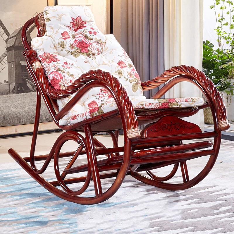 Woven Rope Rocking Chair Rattan Traditional Solid Rocking Accent Chair with Cushions Brown Upholstered Clearhalo 'Chairs & Seating' 'furn' 'furn_rocking_chairs' 'Furniture' 'Living Room Furniture' 'Rocking Chairs' 'rocking_chairs' 6362449