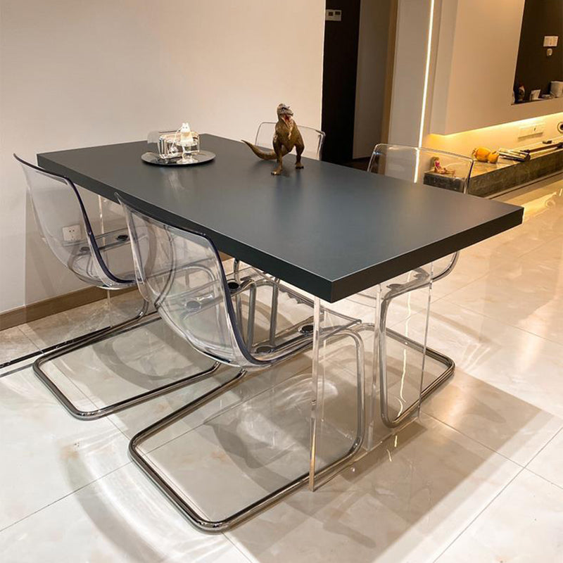 Rectangle Double Pedestal Dining Table Modern Wood Table for Kitchen Dining Room Black Without Chairs Clearhalo 'Dining Tables & Seating' 'Dining Tables' 'dining_table' 'furn' 'furn_dining_table' 'Furniture' 'Kitchen & Dining Furniture' 6363366