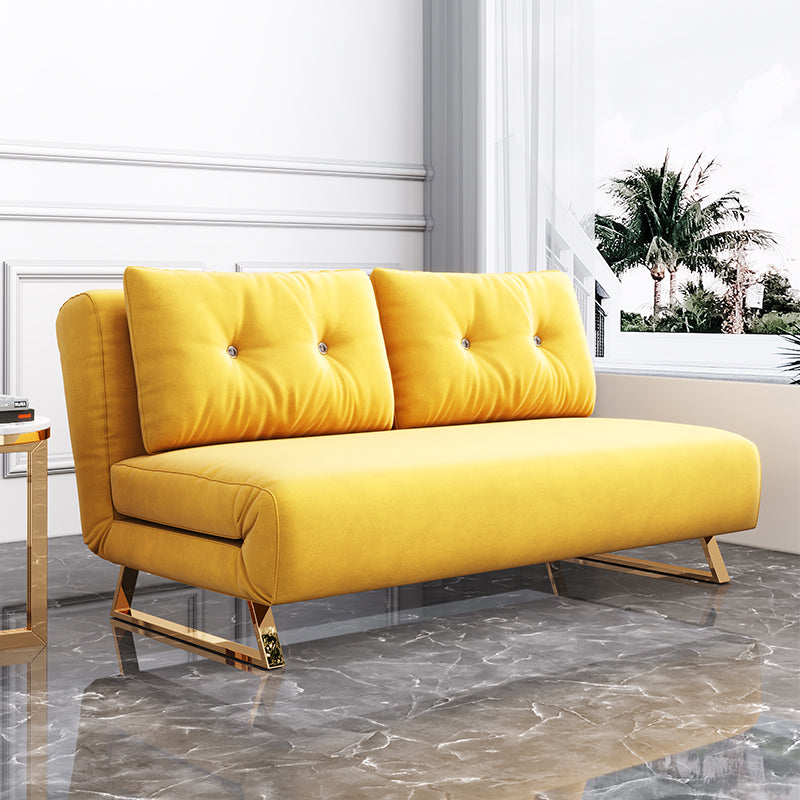 Cushion Back Futon Sofa Bed Pillow Included Sleeper Sofa with Gold Leg Yellow Clearhalo 'furn' 'furn_futons' 'Furniture' 'Futons & Daybeds' 'Futons' 'Living Room Furniture' 6364073