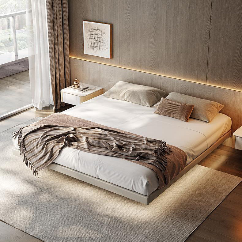 Beige Plattformbett zeitgenössische Plattform Bettrahmen Holz und Polster