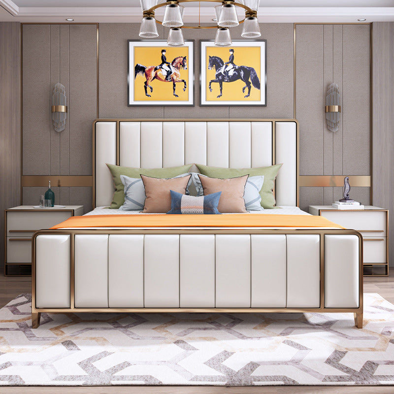 Cadre de lit moderne du lit standard blanc avec tête de lit rembourrée