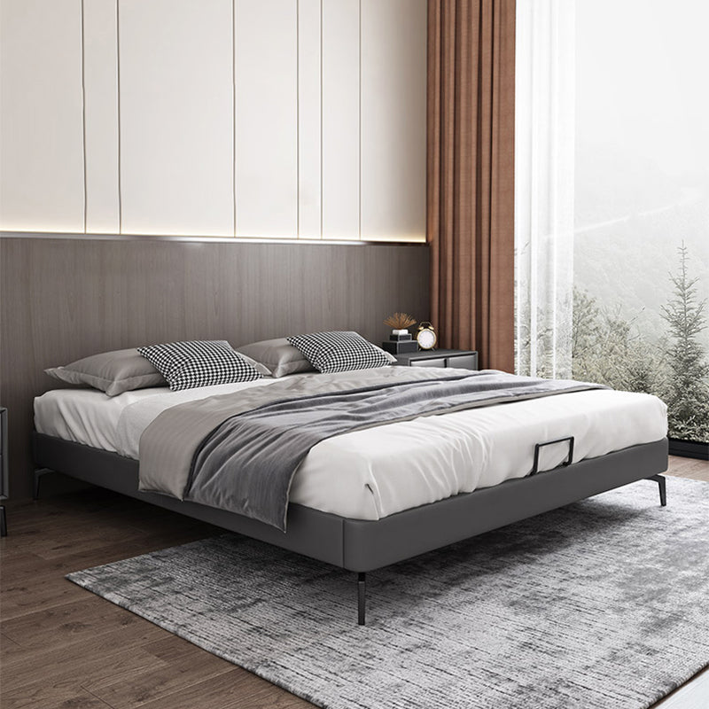 Cama de panel contemporánea Faux Faux Leather y Wood Platform Bed Frame en gris oscuro