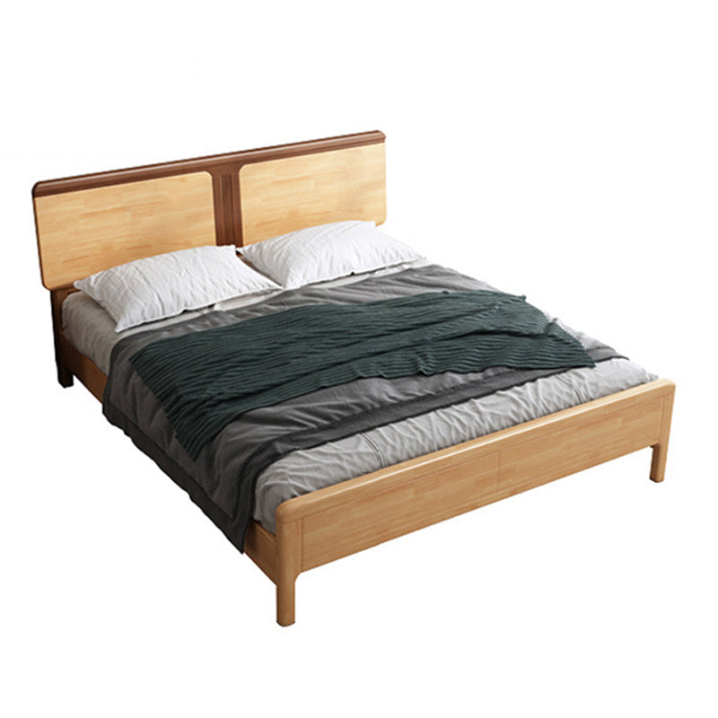 Contemporary Panel Bed Solid Wood Natural Standard Bed with Headboard ...
