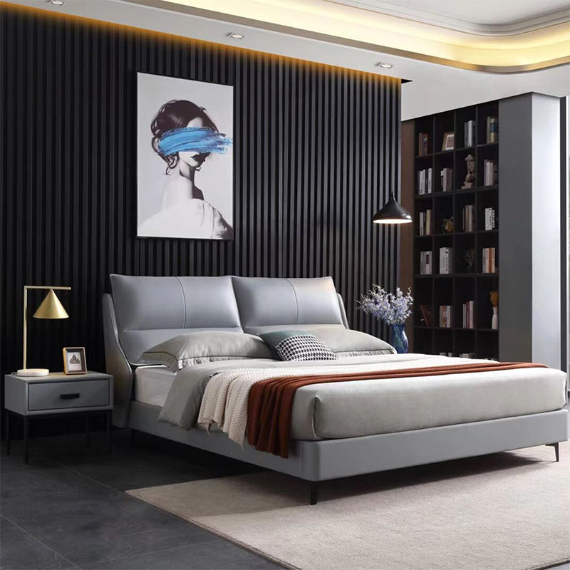 Moderne graue Bettenrahmen gepolstert Festfarb Standard Bett mit maßgeschneidertem goldenem Bein