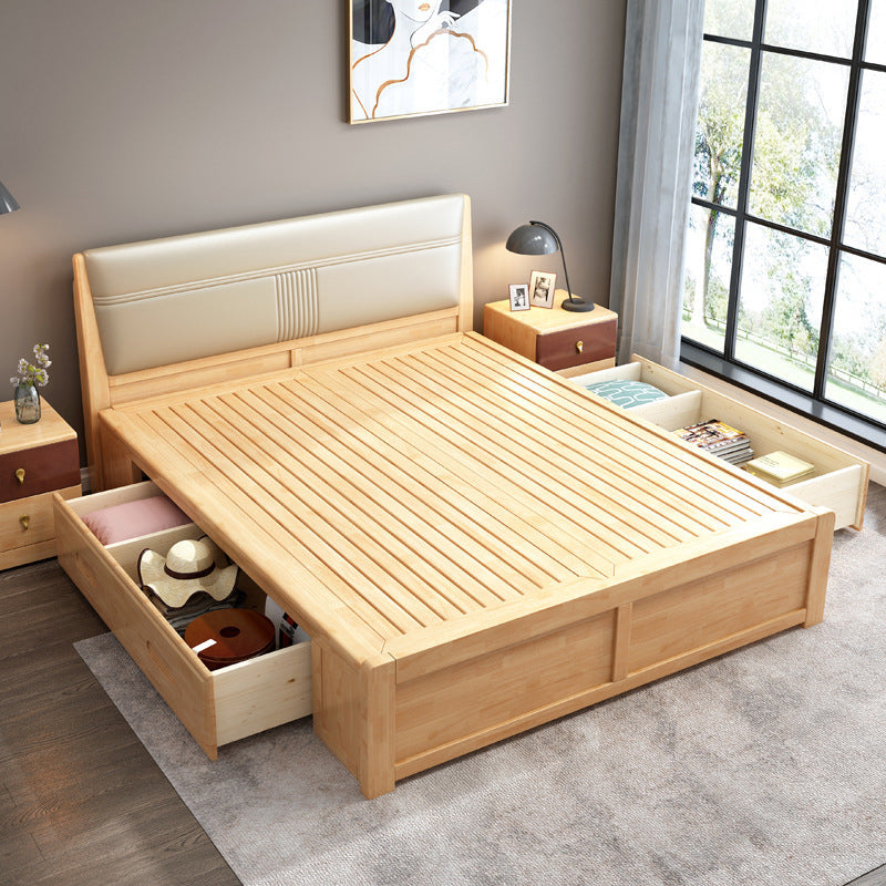 Natürliches zeitgenössisches Panelbett Holz und gepolstertes Standardbettpolsterkopfbrett