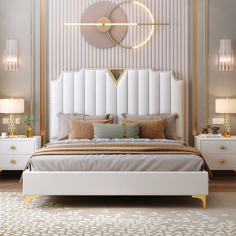 Cama de panel moderno de la cama de cuero con faux blanco con pierna de oro personalizada
