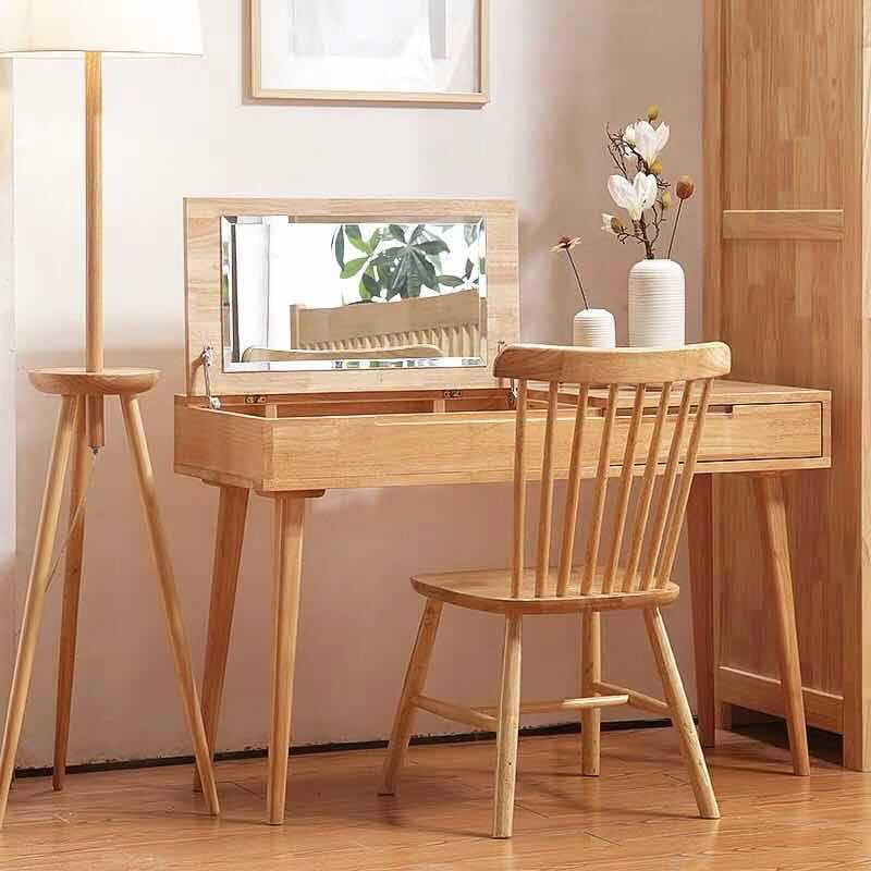 Scandinavian Rubberwood Vanity Flip Single Mirror Jewelry Vanity Desk Makeup Vanity & Stools Wood Clearhalo 'Bedroom Furniture' 'furn' 'furn_makeup_vanities' 'Furniture' 'Makeup Vanities' 'makeup_vanities' 6364611