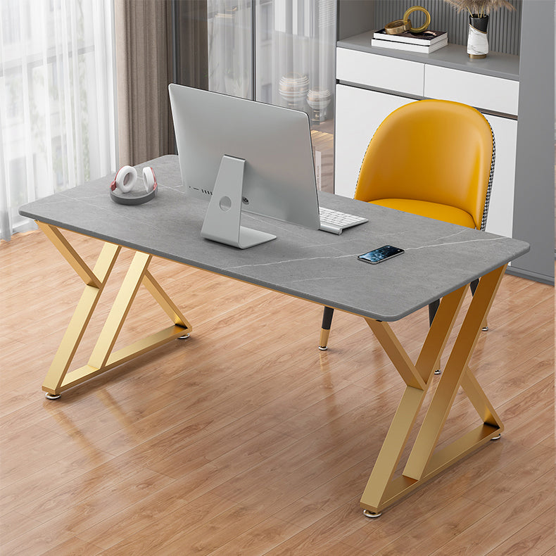 29"H Industrial Writing Desk Grey Rectangular Sled Office Desk 55.1"L x 31.5"W x 29.5"H Gold Clearhalo 'furn' 'furn_office_desk' 'Furniture' 'Office Desks' 'Office Furniture' 'office_desk' 6369149