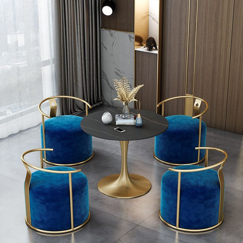 Glossy Black Dinette Set for Home 1/2/4/5 Pieces Glam Dining Table Set 5 Pieces: Table, 4 Blue Chairs Clearhalo 'Dining Room Sets' 'Dining Tables & Seating' 'dining_room_set' 'furn' 'furn_dining_room_set' 'Furniture' 'Kitchen & Dining Furniture' 6369205