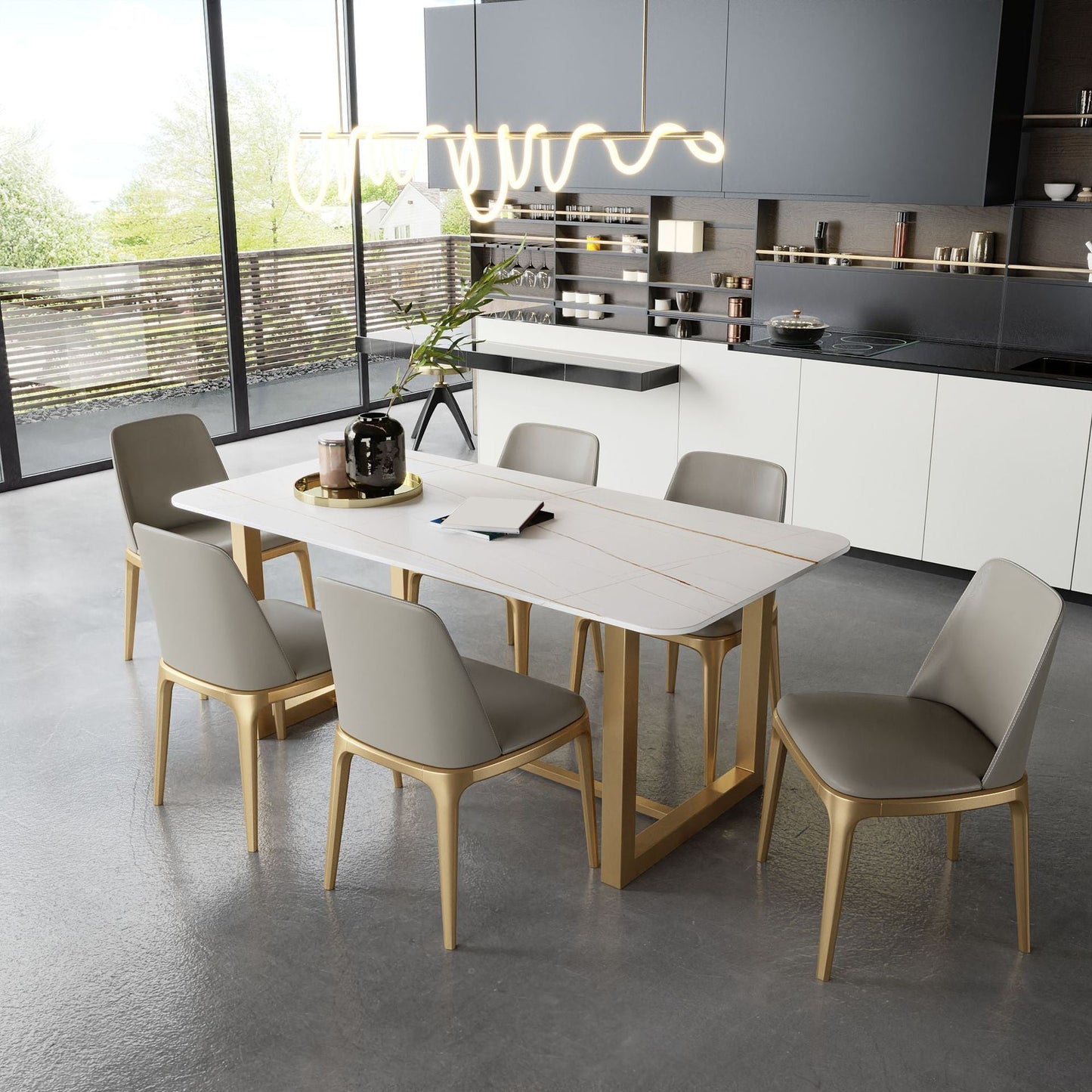 Glam Stone Dining Table Set pour la maison 1/2/5/7 pièces