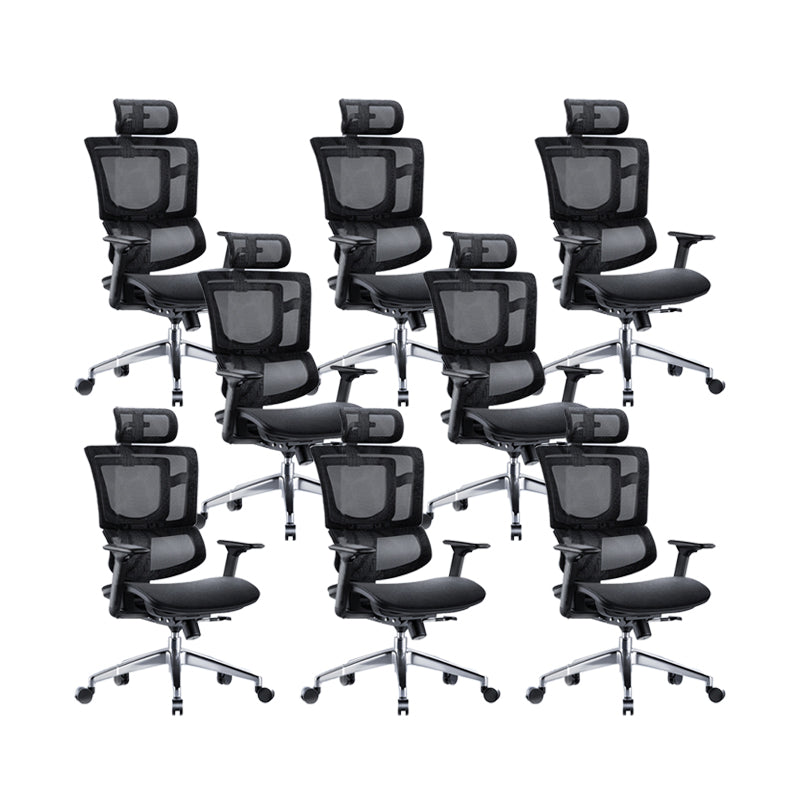 Modern Desk Chair Mesh Office Chair Adjustable Chair with Wheels Black 8 Piece Set Clearhalo 'furn' 'furn_office_chair' 'Furniture' 'Office Chairs' 'Office Furniture' 'office_chair' 6370185
