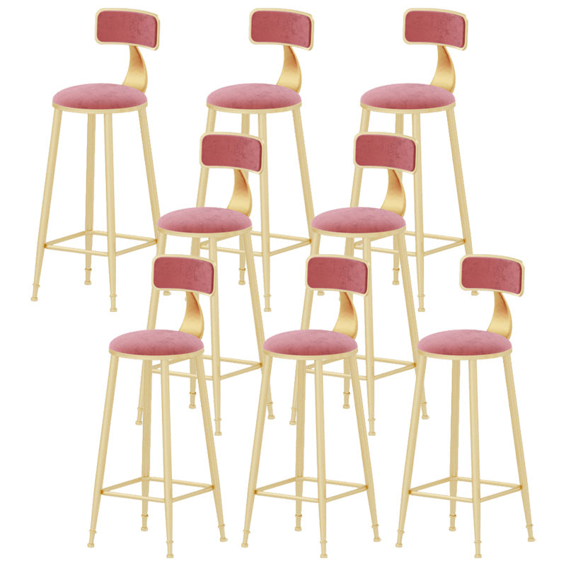 Glam Style Round Barstool Armless Low Back Bar Stool with Metal Base
