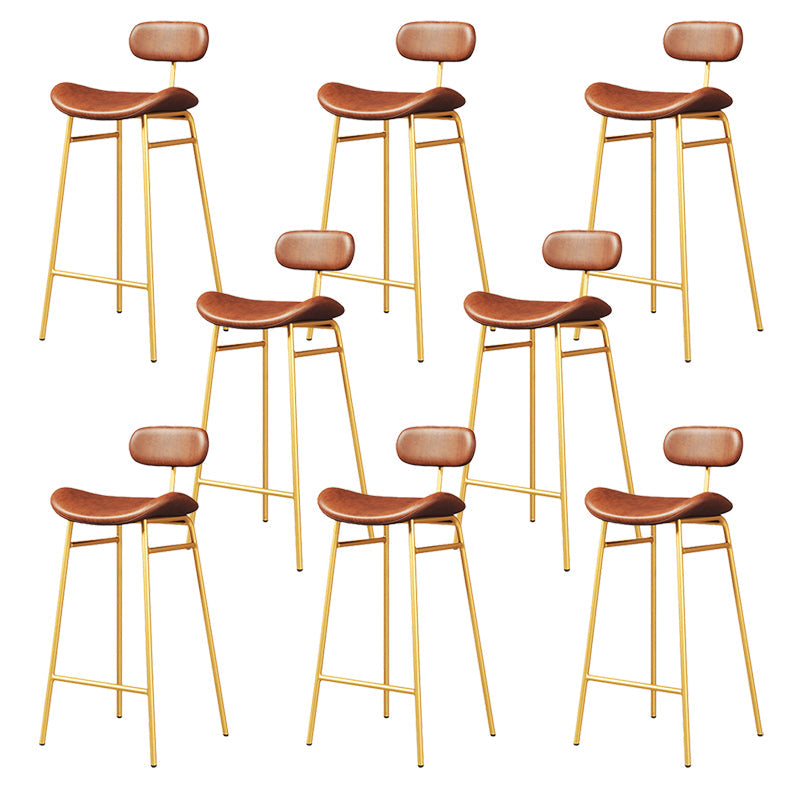 Modern Backrest Counter Stool Iron Cafe Bar Stool with Cushion and Pedal Gold Brown 8 Piece Set Clearhalo 'Bar Furniture' 'Bar Stools' 'bar_stools' 'furn' 'furn_bar_stools' 'Furniture' 'Kitchen & Dining Furniture' 6372923