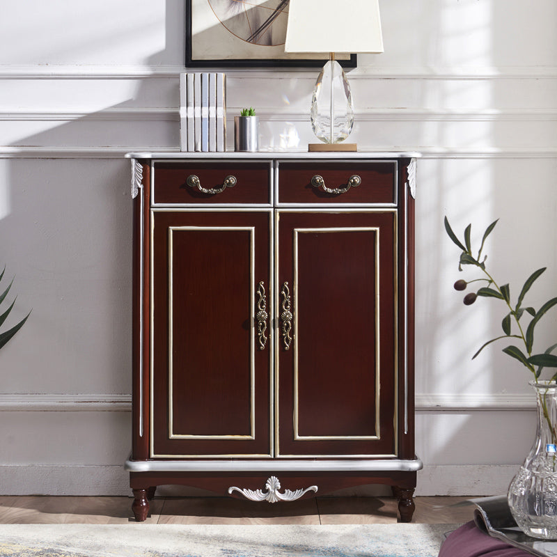 Mid Century Brown 2-Door Cabinet Solid Wood Chest with 2 - Drawer Brown Clearhalo 'Cabinets & Chests' 'cabinets_chests' 'furn' 'furn_cabinets_chests' 'Furniture' 'Living Room Furniture' 6376101