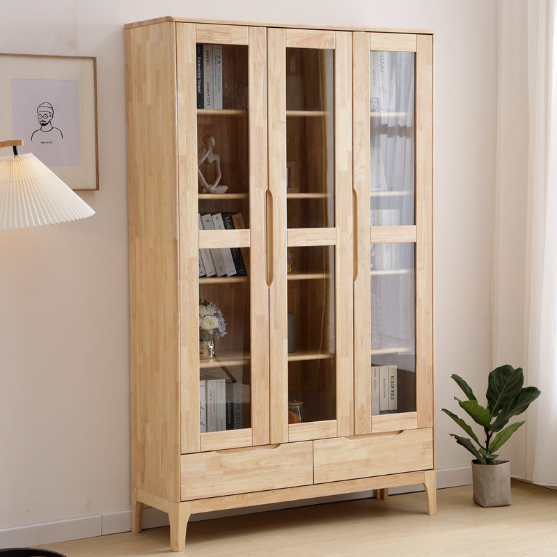 Glass Door Accent Cabinet 76.77" Tall Wood Cabinet with Drawers 47"L x 16"W x 77"H Natural Clearhalo 'Cabinets & Chests' 'cabinets_chests' 'furn' 'furn_cabinets_chests' 'Furniture' 'Living Room Furniture' 6376122