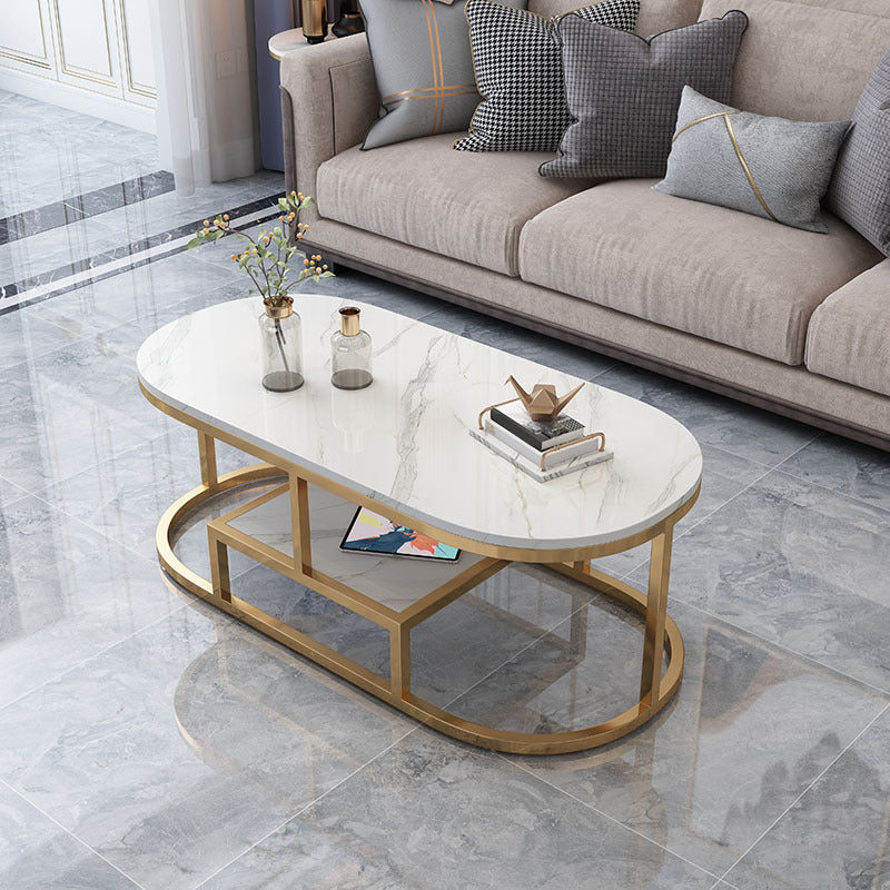 Mesa de cóctel de la base de fram se incluye mesa de café ovalado de piedra ovalada